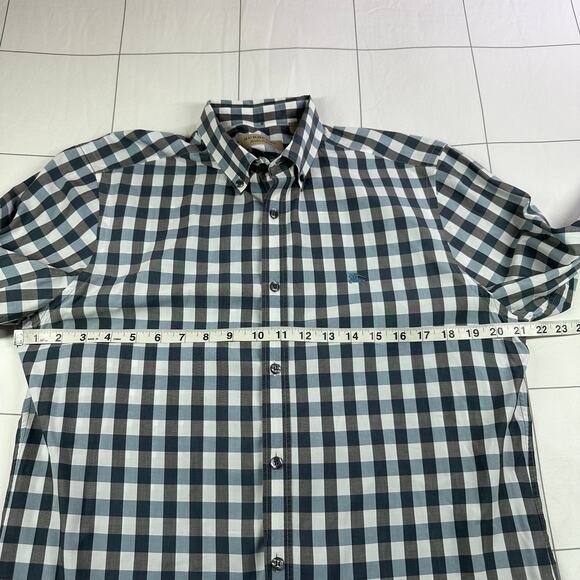 Burberry Shirt Mens Large Gray Blue Checkered Button Down Long Sleeve Plaid Work - Picture 9 of 11